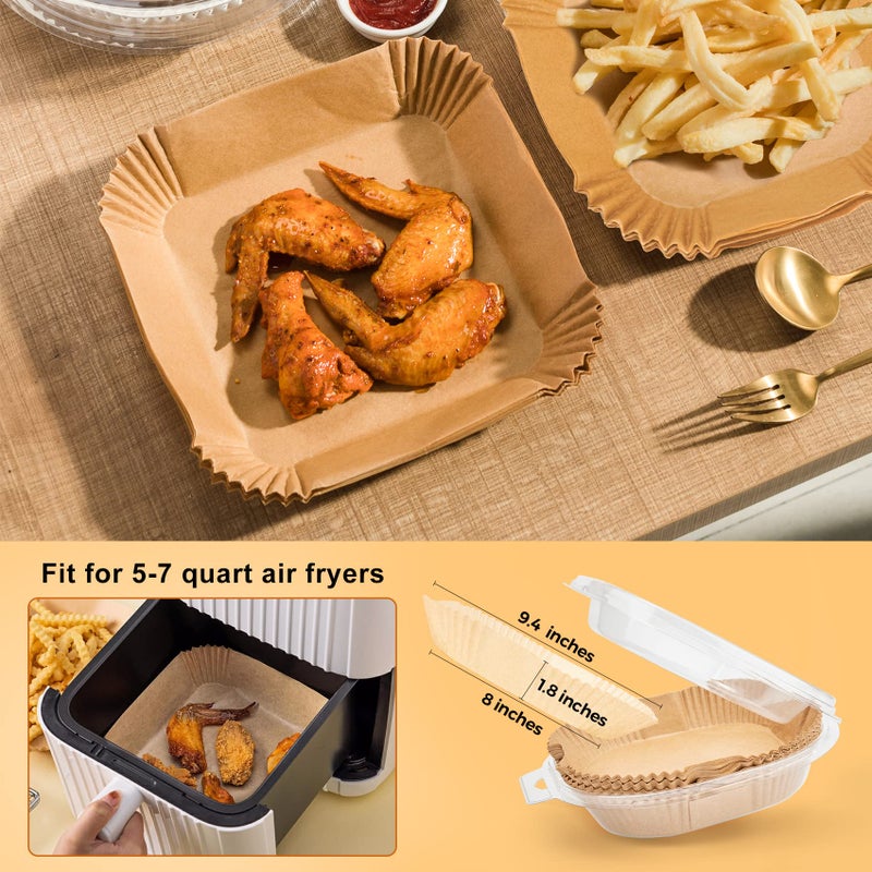 ctizne Disposable Air Fryer Paper Liners: 100PCS 8 Inch Square Liners for Air Fryer  Grease and Water Proof Non Stick Basket Parchment Paper - Image 2